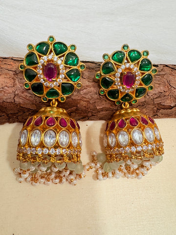 Veda Traditional Kundan Jhumka Earrings for Women | Gold-Plated Jhumkis with Beads & Stones