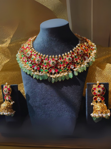 Emerald Bloom Jadau Necklace Set