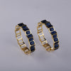 Ava Gold-Plated Geometric Hoop Earrings with deep blue Stones | Statement Earrings for Women