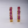Ava Gold-Plated Geometric Hoop Earrings with Ruby Pink Stones | Trendy Statement Hoops for Women