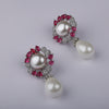 Nina Pearl Drop Earrings for Women | Silver-Toned Earrings with Pink Stones & Crystals